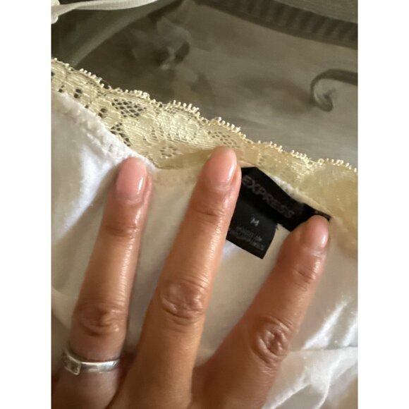 Express White Polka Dot Lace-Trim Spaghetti Strap Camisole Top Womens M - Picture 4 of 6